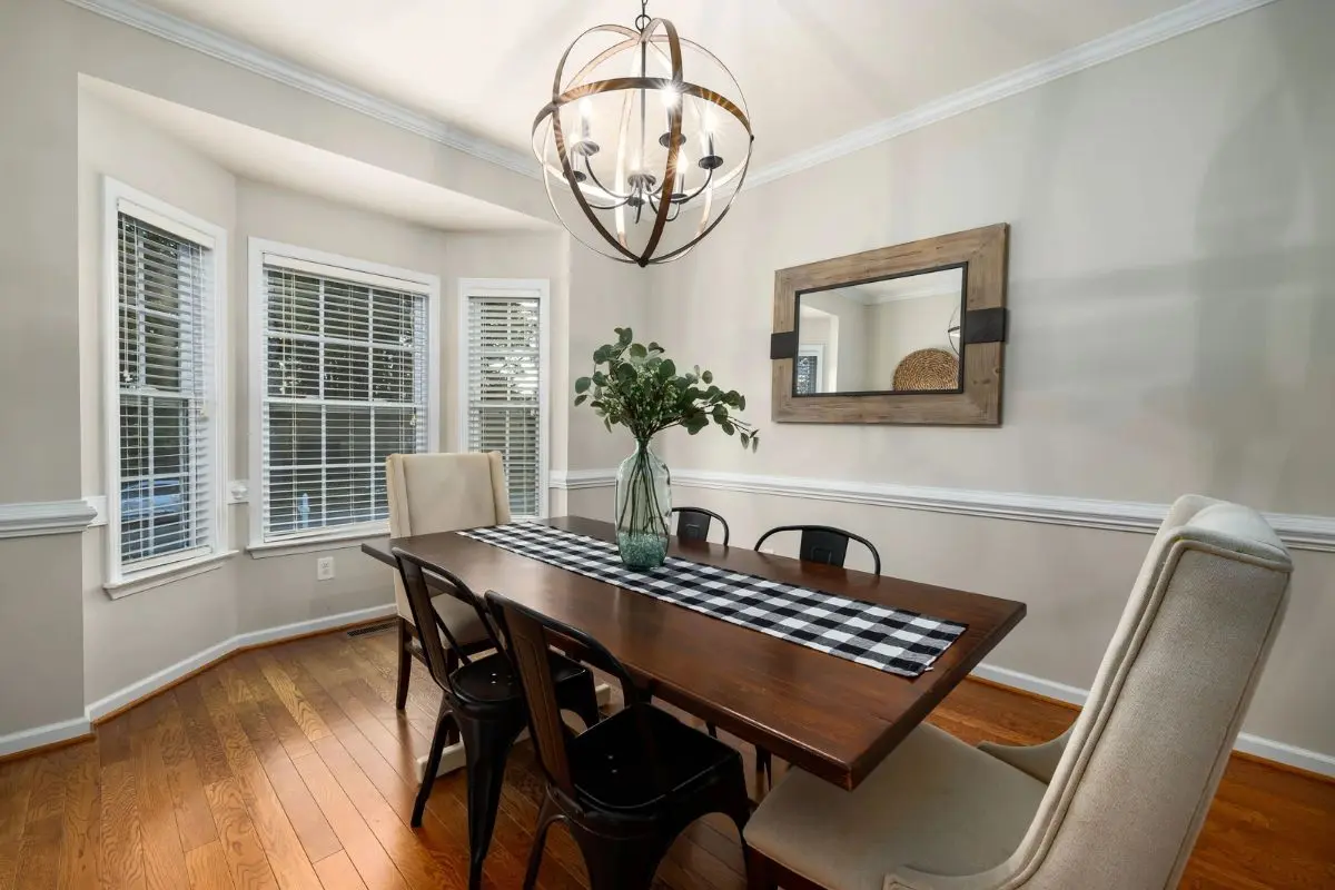 Cozy dining room with wooden table